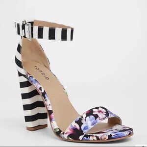 Torrid Two Strap Tapered Heel Floral Striped Sandal (WW)